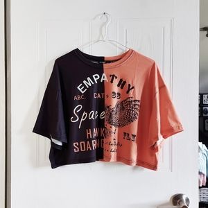Black and orange graphic crop tee
